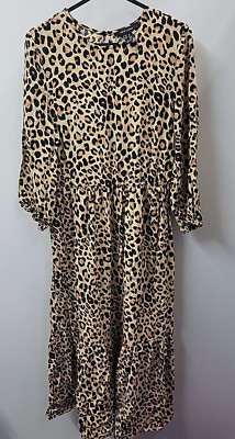 New Look Damen Animal Print Kleid Langarm UK 10 Taille Drop Fit & Flare