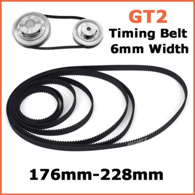 GT2 Timing Belt Pitch 6mm Width Closed Loop Synchronous Pulley CNC 3D 176-228mm