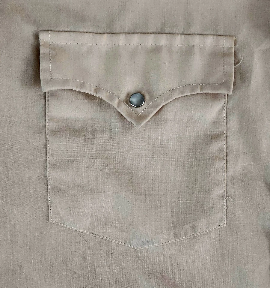 VTG 70s MUSTANG WESTERN PEARL SNAP SHIRT SLEEVE PALE YELLOW/CREAM 14 1/2 - 33 - Image 4 of 4