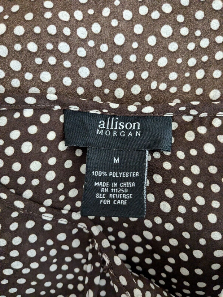 ALLISON MORGAN Brown Dot Chiffon Two-Layer Long Sleeve Blouse; Size M ...