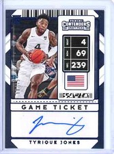 2020-21 Panini Contenders Draft Picks Game Ticket Blue Tyrique Jones Auto RC /99