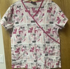 Heart Breast Cancer Vneck Scrub Top Xl 14 16