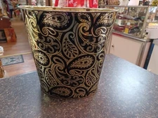 MCM JV Reed Gold & Black Paisley Metal Trash Can Waste Basket 9" Made in USA