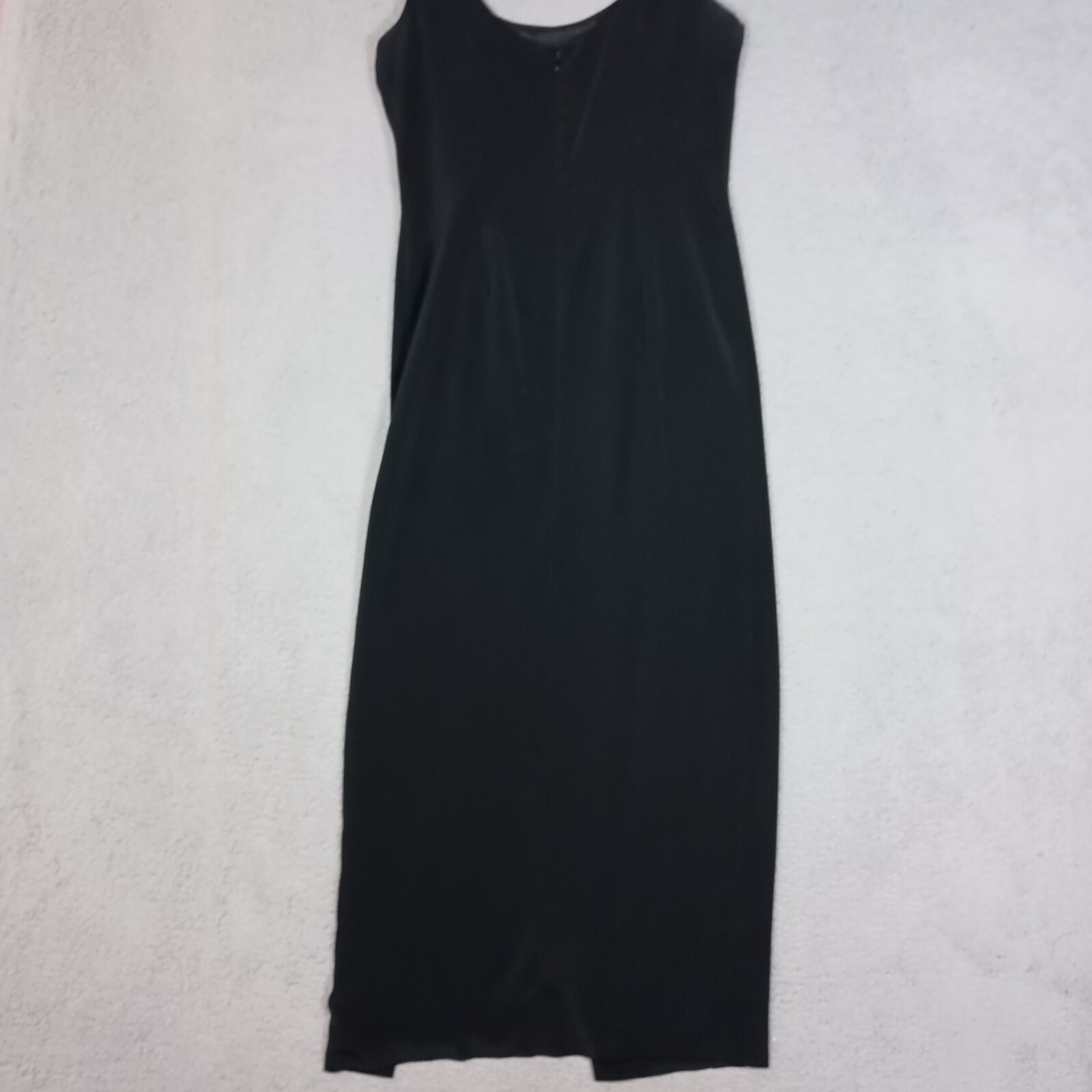 Oleg Cassini Black Tie Maxi Dress Womens 14 Black Sleeveless Front Slit Cocktail