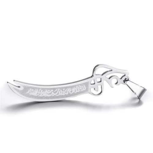 Imam Ali Sword Zulfikar Zulfiqar Muslim Islamic Silver Stainless Steel Necklace - Picture 6 of 7