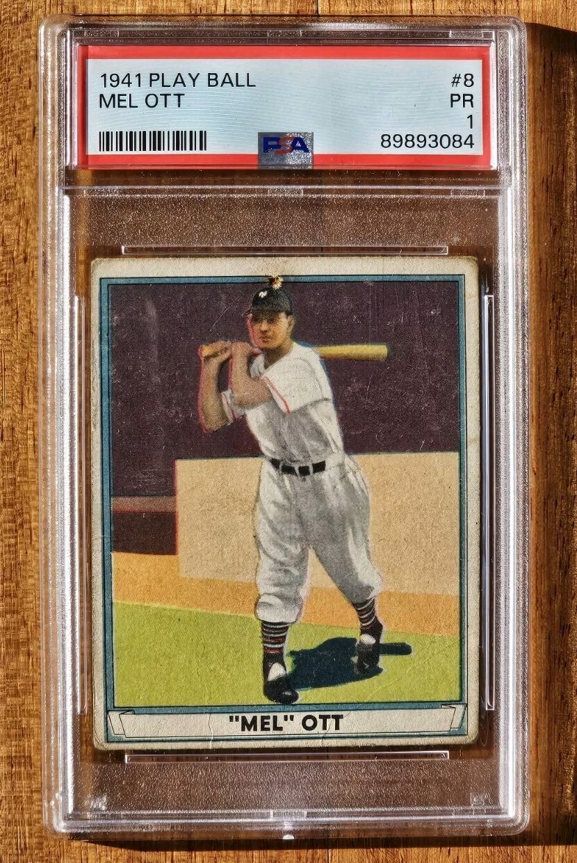 1941 Play Ball #8 Mel Ott New York Giants HOF PSA 1 Well Centered And Well Loved