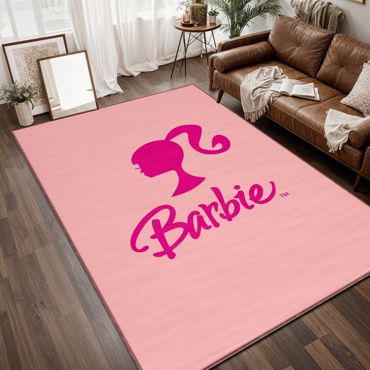 Barbie Pink Area Rug, Girl's Room Carpet Decor, Cartoon Baby Girl