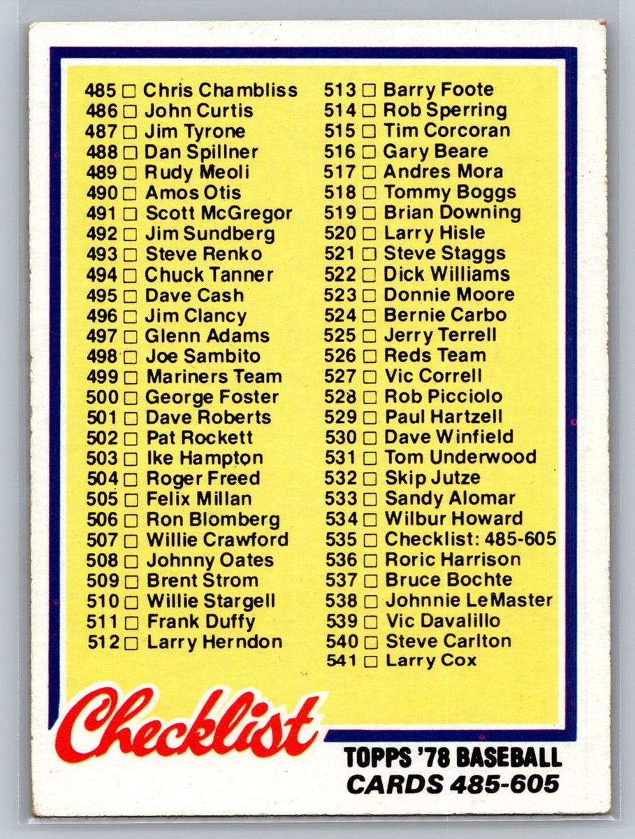 1978 Topps #535 Checklist: 485-605 | eBay