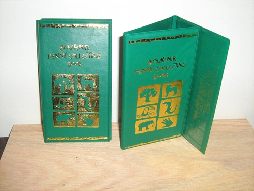 2 GREEN Elongated Penny Souvenir Book With 2 Copper Pressed Pennies!