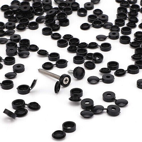 50-x-black-hinged-plastic-screw-cover-caps-fold-over-fit-size-6-8-gauge