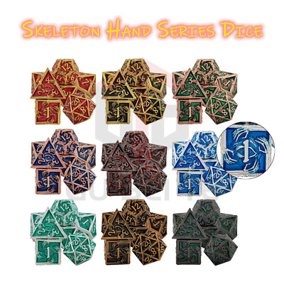 7 Stk Satz Metall Skelett Hand Serie Würfel Spiel Würfel D4-D20 Dungeons&Dragons