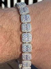 Men s Real Solid 925 Silver Baguette Tennis Bracelet Iced CZ Flooded Out