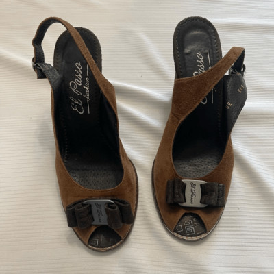 El Passo Fashion Brown Leather VTG High Heel Shoes Size 38 US 8