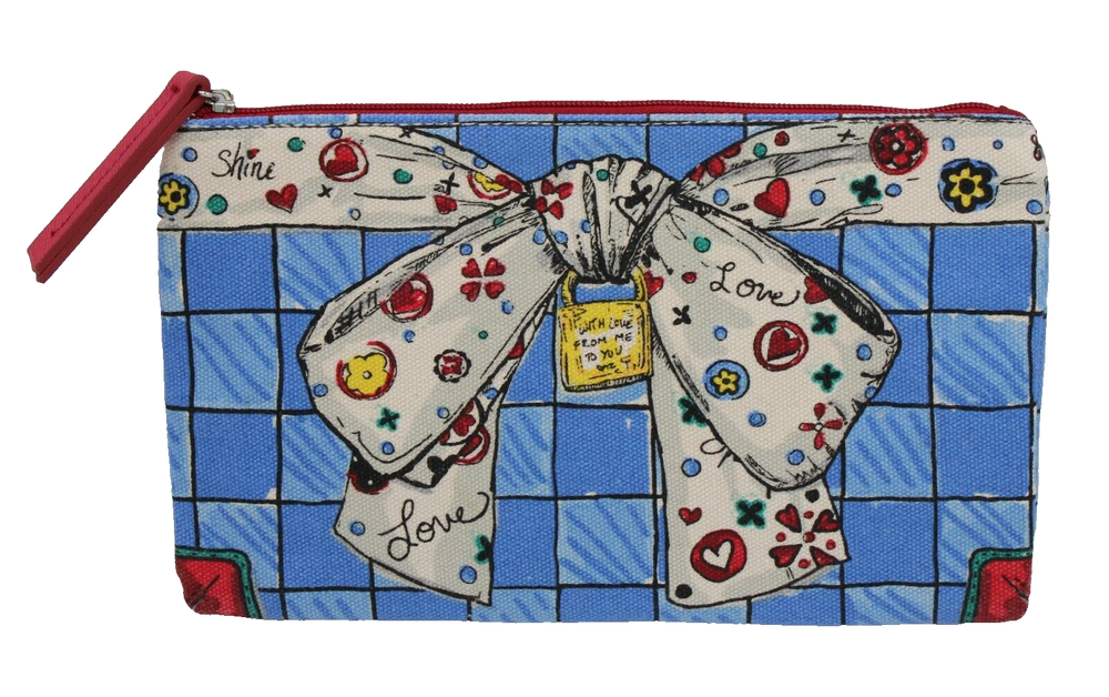 BRIGHTON Bow WITH LOVE FROM ME TO YOU Canvas Zipper Cosmetic Makeup Pouch ~ NEW