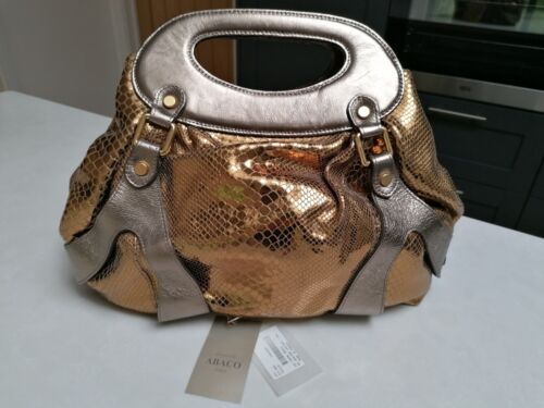 ABACO of Paris Bronze /Gold Real Leather Designer Handbag BNWT - Afbeelding 1 van 19