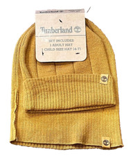NWT 42 FATHER SON Timberland Adult Child Brown Wheat Cuffed Beanie Hat Set