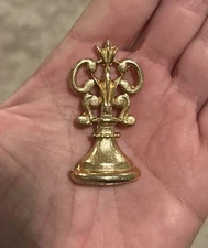 Vintage Rare Fleur-De-Lis Gold Tone Metal Wax Seal Stamp Lion