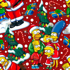 Christmas The Simpsons Custom Print 1 Yard Fabric Seamless Design Approx 59x36