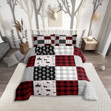 Buffalo Plaid Comforter Set for Boys Girls, Woodland Moose Full Multi 39