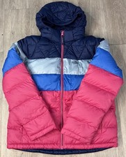 LL Bean Girls Down Puffer Jacket Colorblock Pink Berry Downtek Size XL 18 New