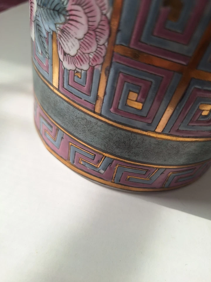 joli pot a coton , boite en céramique a decors de fleurs ,chine (Dal2) - Photo 2/4