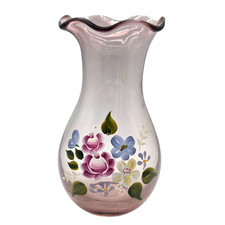 Vintage Fenton Light Amethyst Blown Glass Hand Painted Floral 8" Vase
