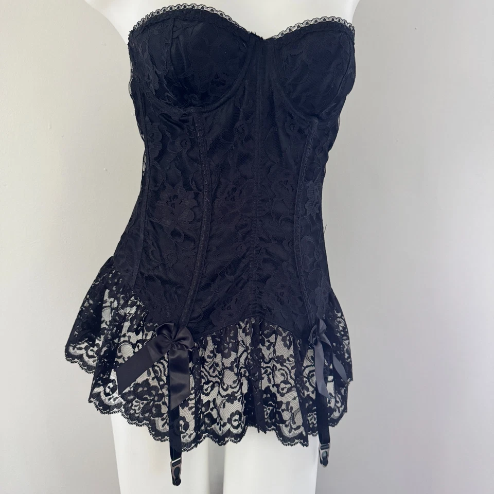 Top corsé bustier garters de encaje negro años 90 de colección FREDERICK'S OF HOLLYWOOD años 80 36 Foto 4 de 4