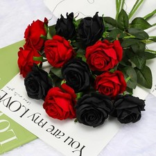 12X Artificial Single Rose Bud With Stem Silk Flowers Fake Bouquet Wedding Party