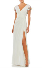 Ienna for Mac Duggal Beaded Sleeve Faux Wrap Gown-Size 16  LK 1177 A 