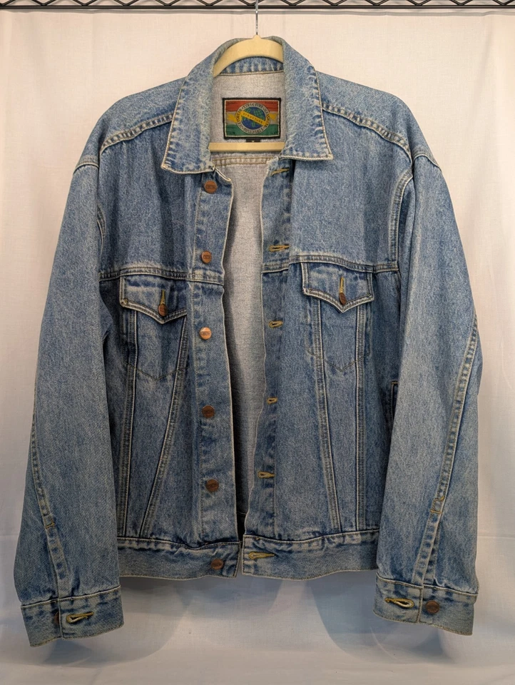 Vintage Blue Denim Structure Jean Jacket Mens Size Medium 90s Long Sleeve Button - Image 2 of 4