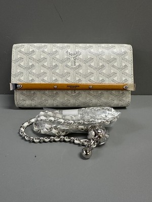 AUTH Goyard Monte Carlo White Goyardine Clutch Crossbody Bag Wood