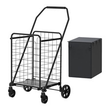 Foldable Utility Cart w/Storage Shelf 360  Swivel Wheels for Groceries Laundry