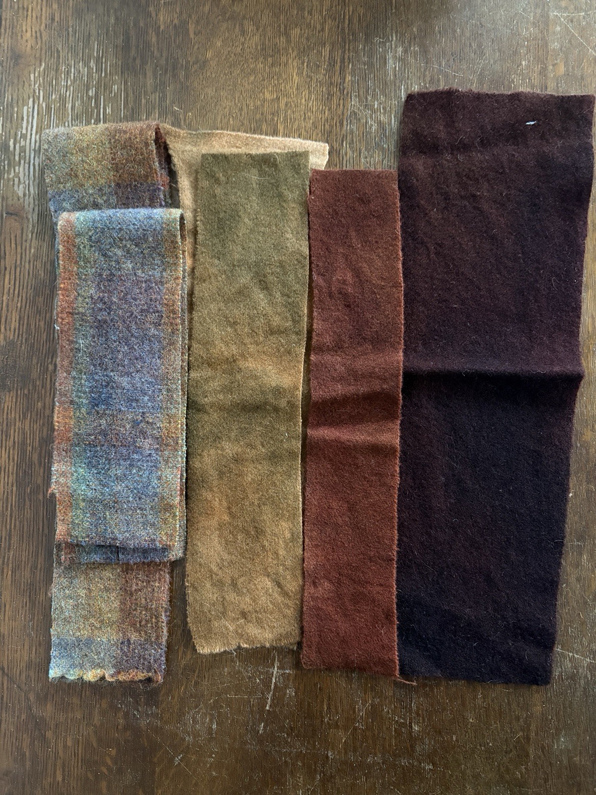 Wool Fabric Lot Primitive Rug Hooking Applique Orange Brown Solid Overdye Plaid