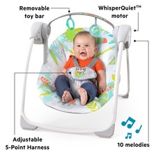 Bright Starts Rainforest Vibes 6-Speed Portable Automatic Baby Swing with Toy