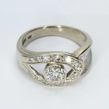 14k White Gold Ring with 0.58ct Round Diamond and Openwork Design