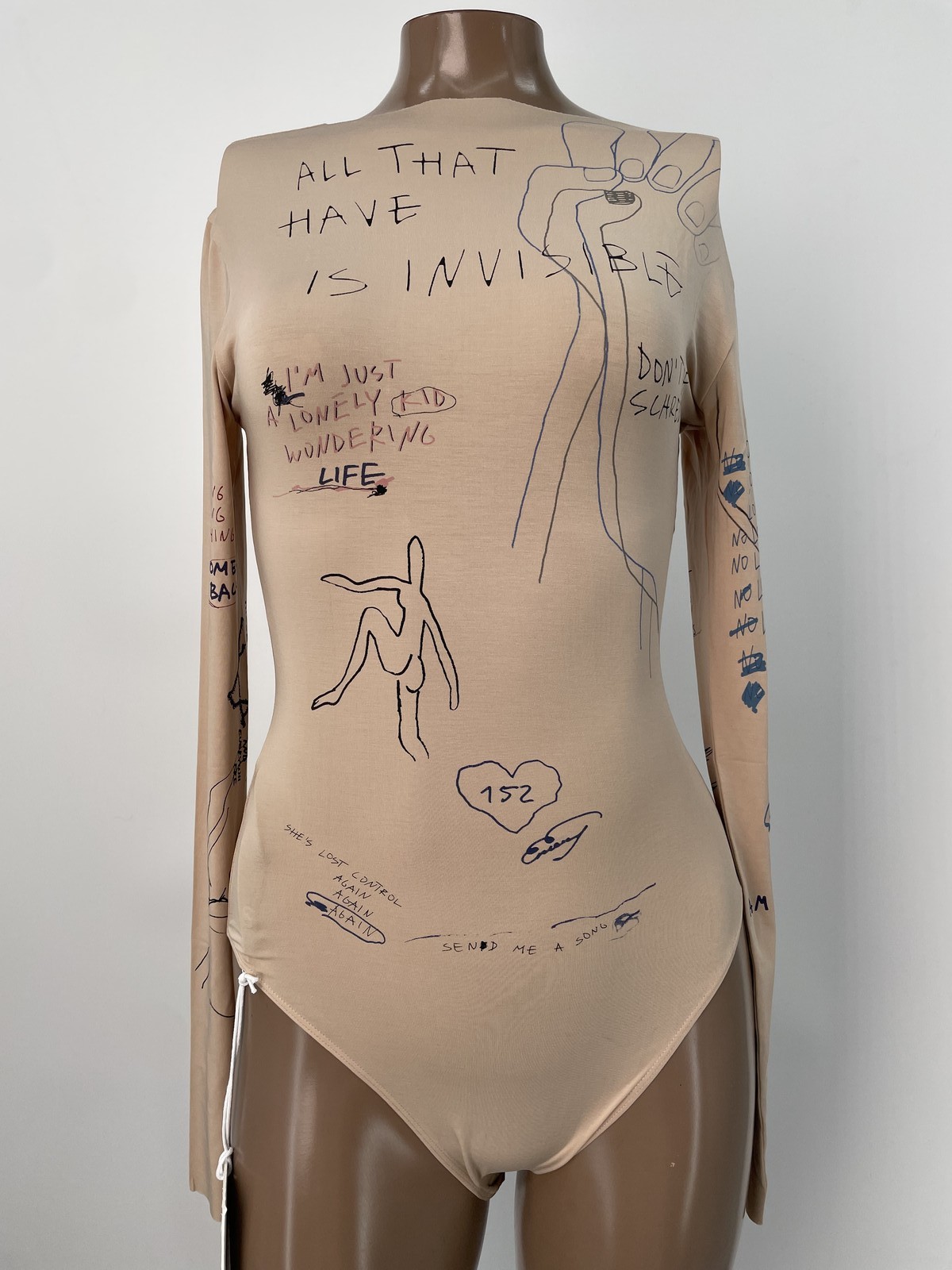 TTSWTRS Women Bodysuit Nude/Beige Size S Tattoo Long Sleeve Lyocell Unlined Snap