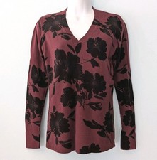 Ann Taylor Loft Light Weight Cotton Sweater Women's Small V-neck Maroon Floral