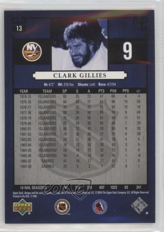 2004-05 Upper Deck Legends Classics Clark Gillies #13 HOF - Image 2 of 2