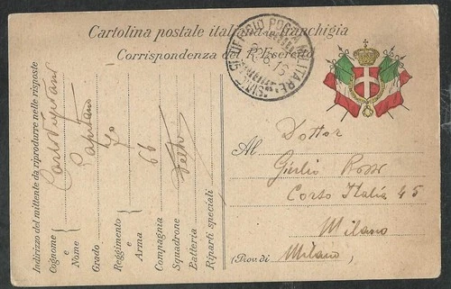 WW1-ITALIAN MILITARY CARD 1916