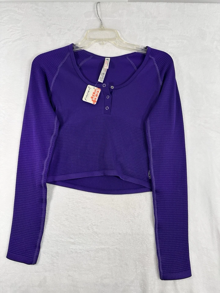 全新 Free People Movement Bail Out Crop Top 中号 大号 长袖 紫色 全新带标签 — 第 2/4 张图片