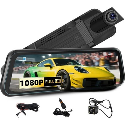 9.66'' Mirror Dash Cam,1080P Touchscreen Rear View Mirror Front and Rear View ...