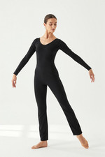 Women Black Long Sleeve Jumpsuit Ballet Leotard Full Leggings Dance Medium NWOT