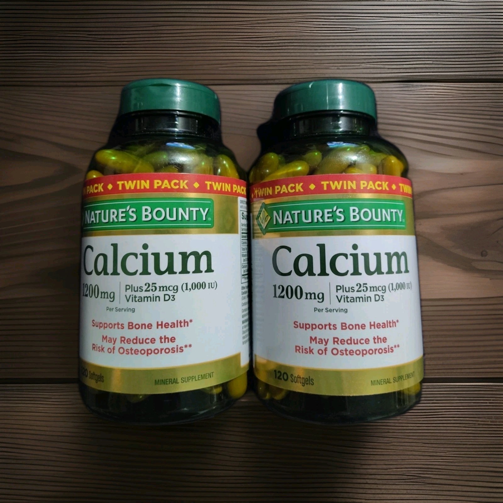 Nature's Bounty Calcium 1200mg plus Vitamin D3 Twin Pack of 240 Softgels 10/2027