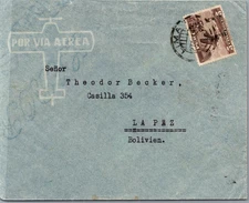 1936 Lima Peru via Airmail Cover to Theodor Becker in La Paz Bolivia