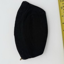 Vintage Black Corde Clutch 1950s Rope Handbag Oval Zip Evening Purse Retro