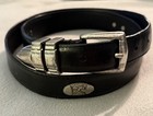 GOLF BELT BLACK LEATHER SILVER BUCKLE 5 SILVER GOLF CLUBS SIZE 38