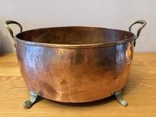 Beautiful Vintage Heavy Copper Deep Pan With Brass Handles Approx 2.6kg