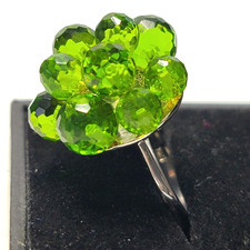 Vintage 11 Briolette Peridot Cluster Ring Sterling Silver 925 Sz 8 High Profile