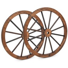 Set of 2 30" Decorative Vintage Wood Garden Wagon Wheel Wall Decor w/Steel Rim