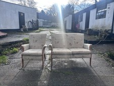 Mid century Parker Knoll set settee sofa armchair teak floral Fox field pattern